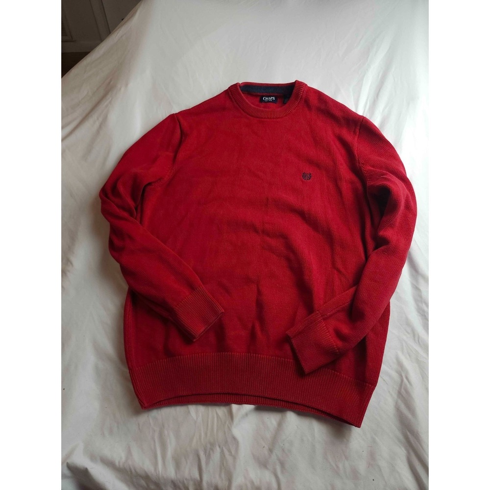 Chaps Sweater Men Size XLT Red Knit Crew Neck Pullover Long Sleeve Cotton Preppy